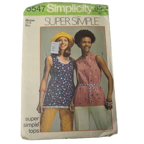 Vintage 70s Simplicity 5547 Pattern Misses 8-18 Super Simple Tops Cut - Picture 1 of 4